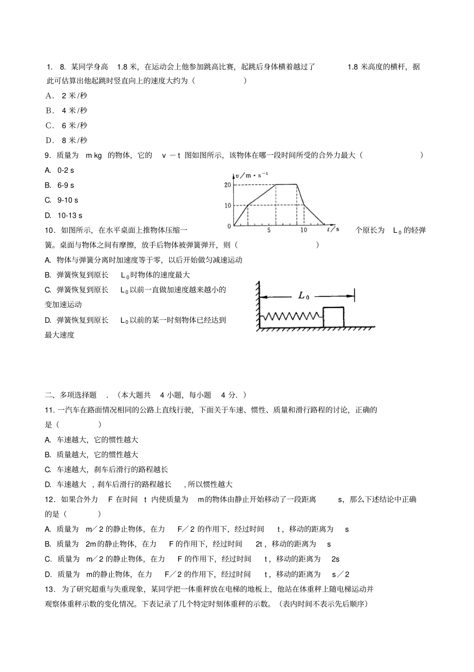 上海交大附中高一物理上学期期终试卷_第2页