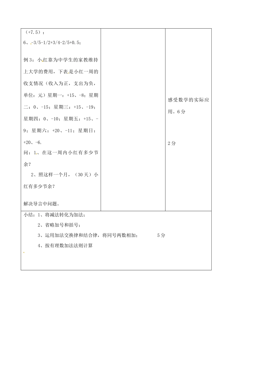 江苏省无锡市七年级数学上册 1.3.2 有理数的减法教案3 新人教版_第3页