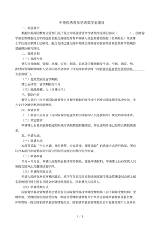 中英优秀青年学者奖学金项目