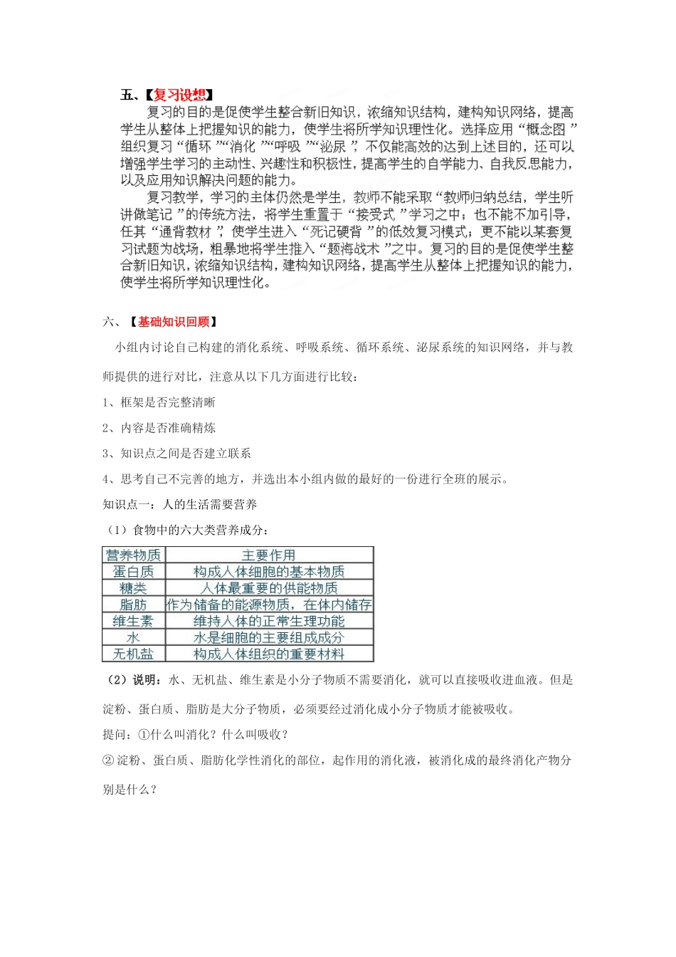 八年级生物下册 第4专题 生物圈中的人—新陈代谢复习教案2 济南版_第2页
