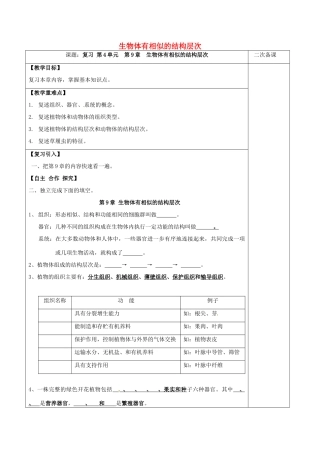 江苏省泗洪县七年级生物上册 第4单元 第9章 生物体有相似的结构层次教案 （新版）苏科版-（新版）苏科版初中七年级上册生物教案