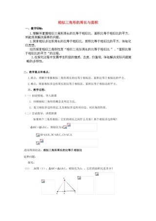 江苏省南通市实验中学九年级数学下册 27.2 相似三角形的周长与面积教案 新人教版