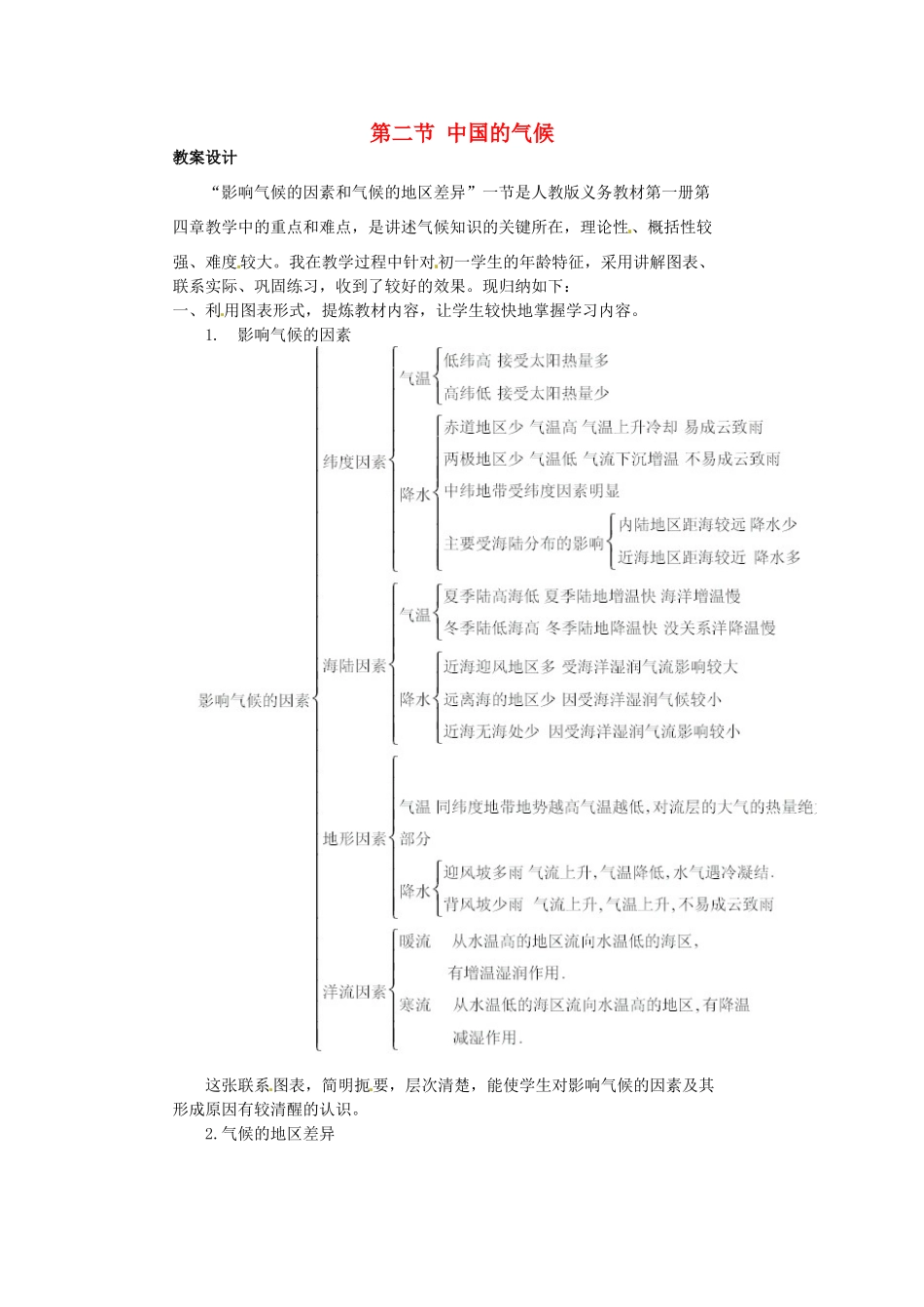 江苏省大丰市万盈第二中学八年级地理上册 第二节 中国的气候教案 新人教版_第1页