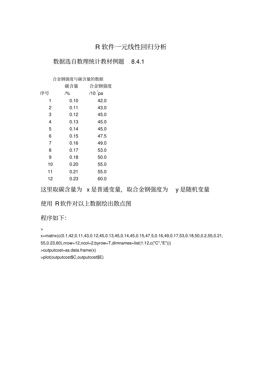 (完整word版)R软件一元线性回归分析_第1页