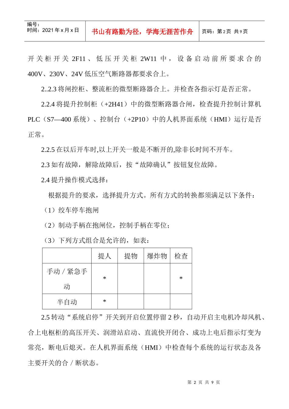 交通罐笼提升机司机操作规程_第2页