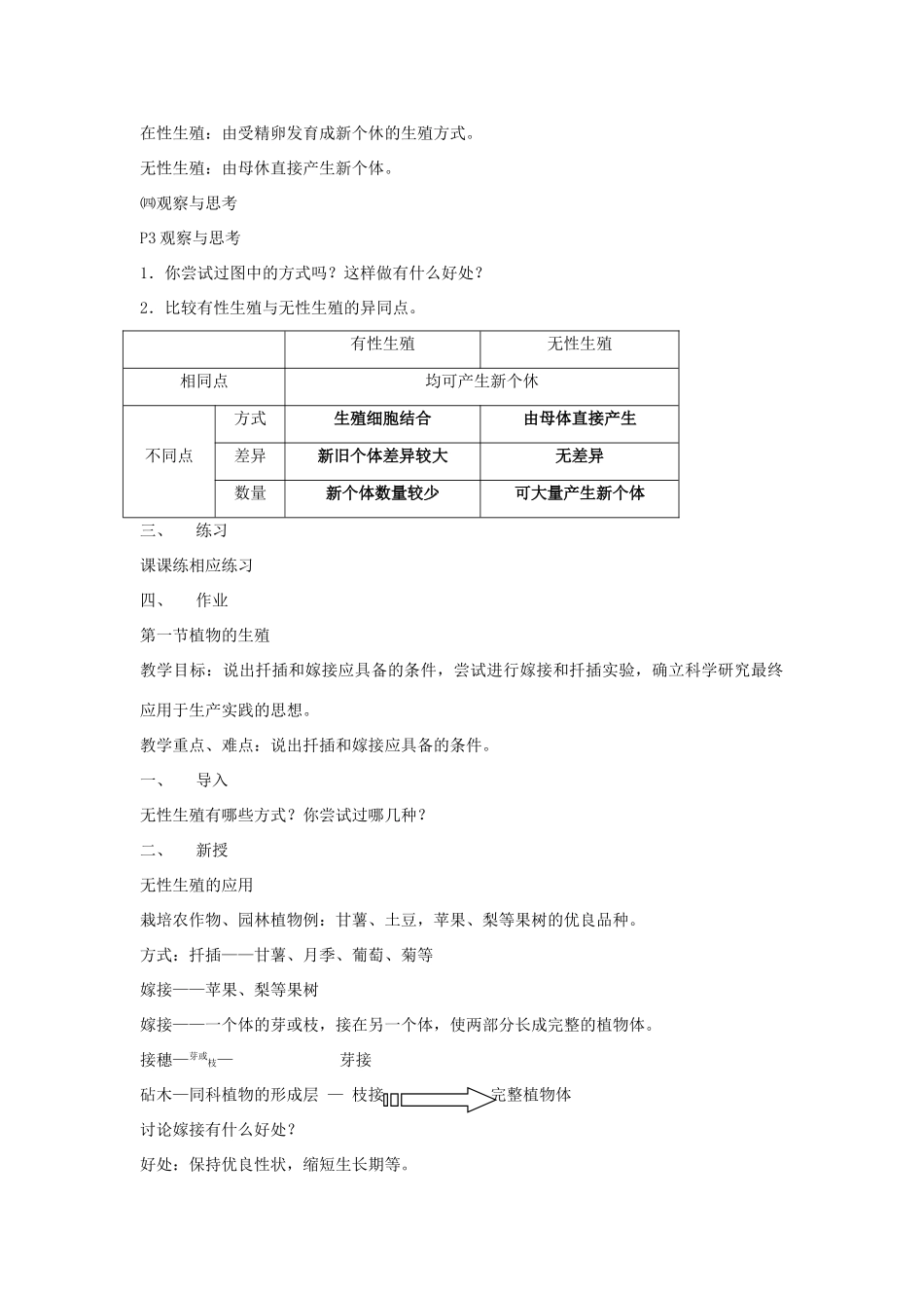 八年级生物下册 第七单元 生物圈中生命的延续和发展 第一章 生物的生殖和发育 第一节 植物的生殖教案3（新版）新人教版-（新版）新人教版初中八年级下册生物教案_第2页