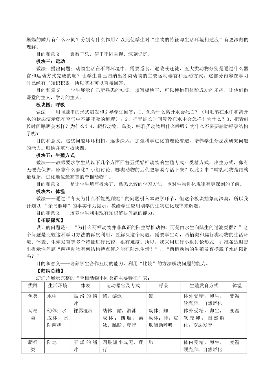 八年级生物下册 脊椎动物的主要类群说课稿 北师大版_第3页