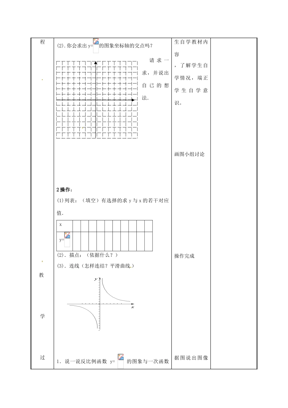 江苏省徐州市新沂市踢球山乡八年级数学下册 11.2 反比例函数的图象与性质（1）教案 （新版）苏科版-（新版）苏科版初中八年级下册数学教案_第2页