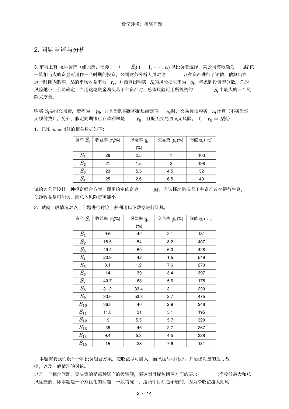 数学建模：投资问题_第2页