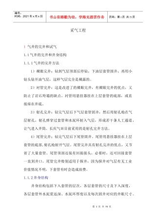 XXXX全国石油工程设计大赛推荐材料之三：采气工程设计
