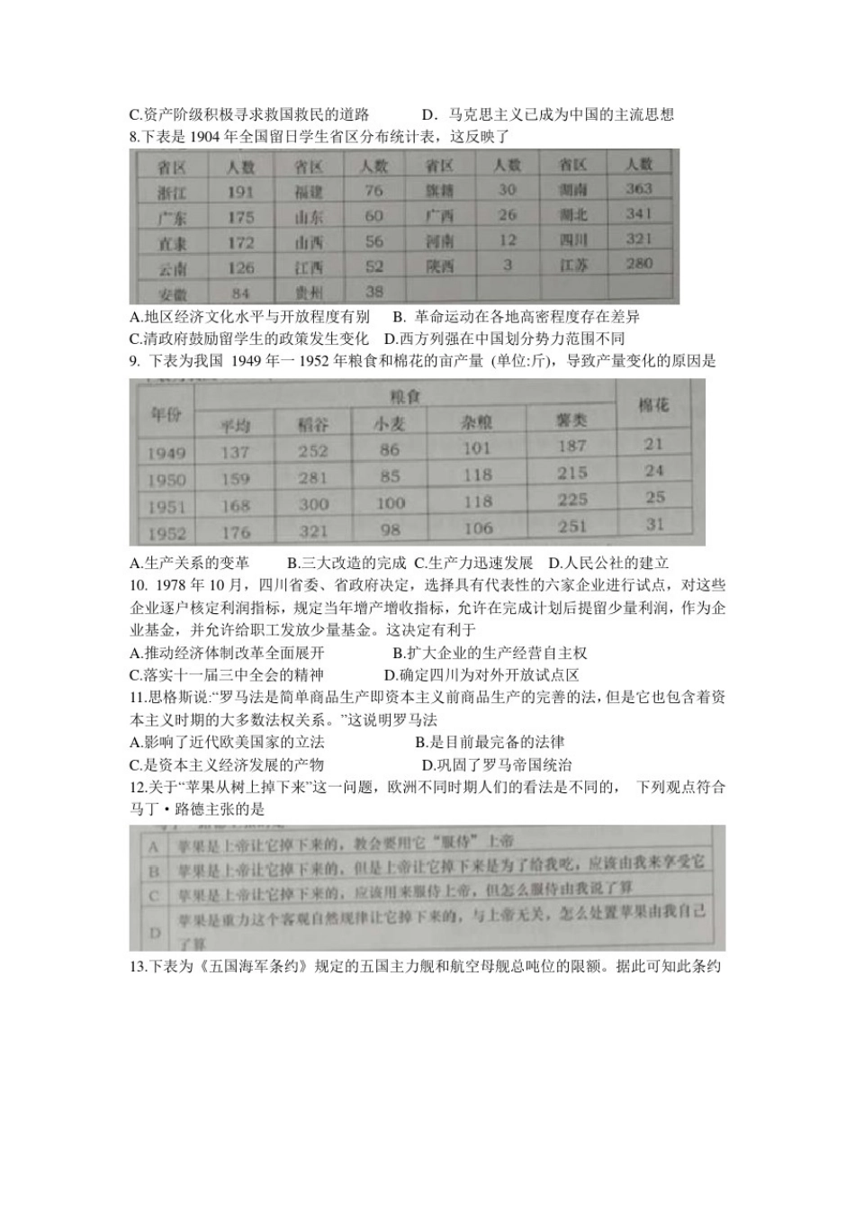 山东省青岛市2021届高三期初调研质量检测历史试卷(Word版含答案)_第2页