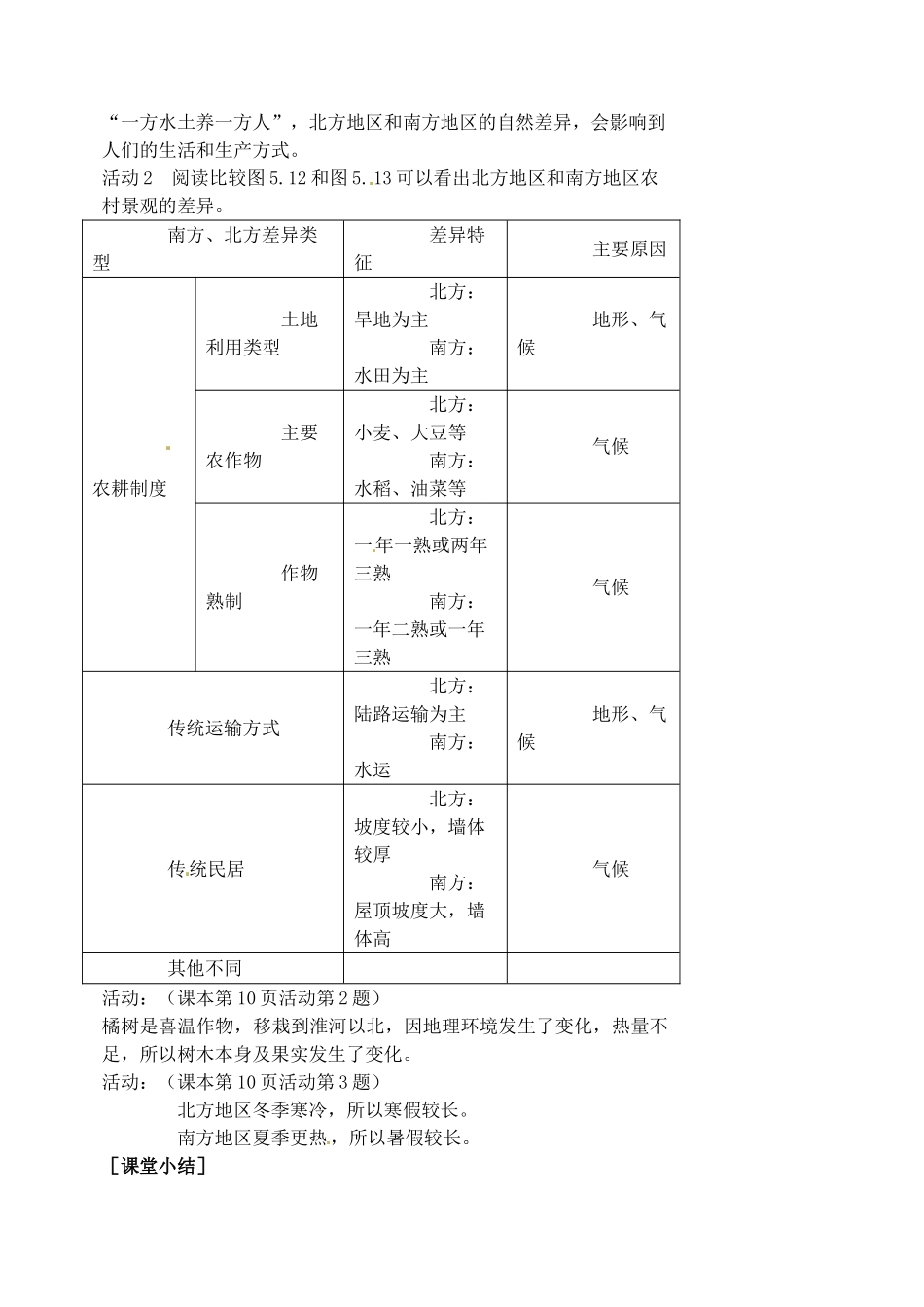 江苏省涟水县第四中学八年级地理下册 第五章 中国的地理差异 第二节《北方地区和南方地区》教案 新人教版_第2页