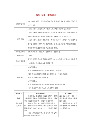 八年级政治上册 第3课 第二框 男生女生教学设计 人教新课标