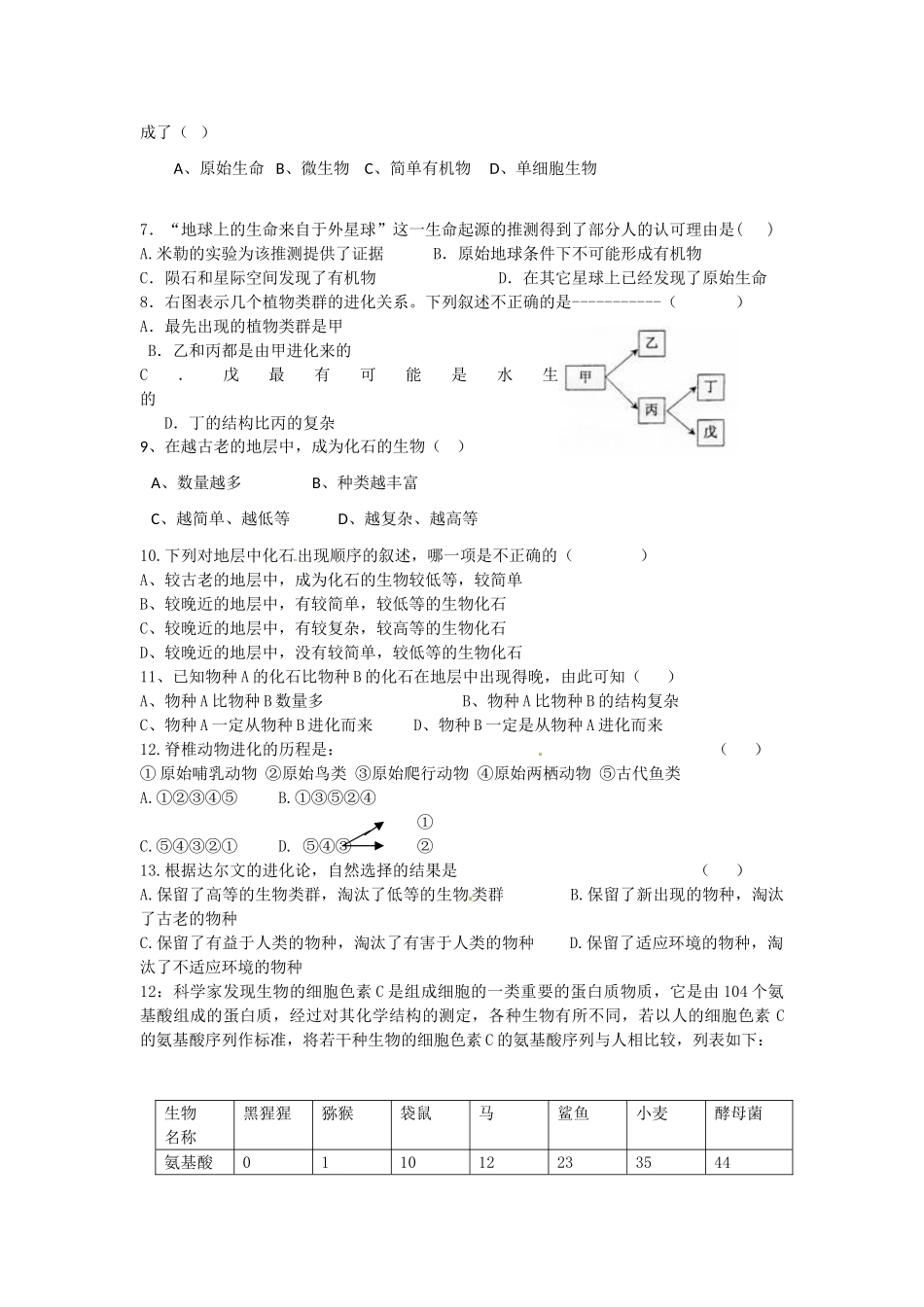 八年级生物下册：生物的进化（复习教案）人教版人教版_第2页