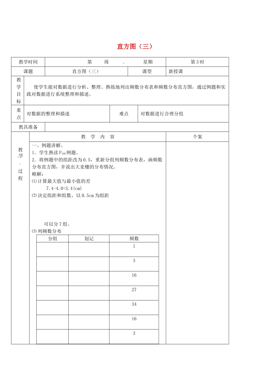 吉林省伊通县实验中学七年级数学下册《10.2 直方图（三）》教案 新人教版_第1页