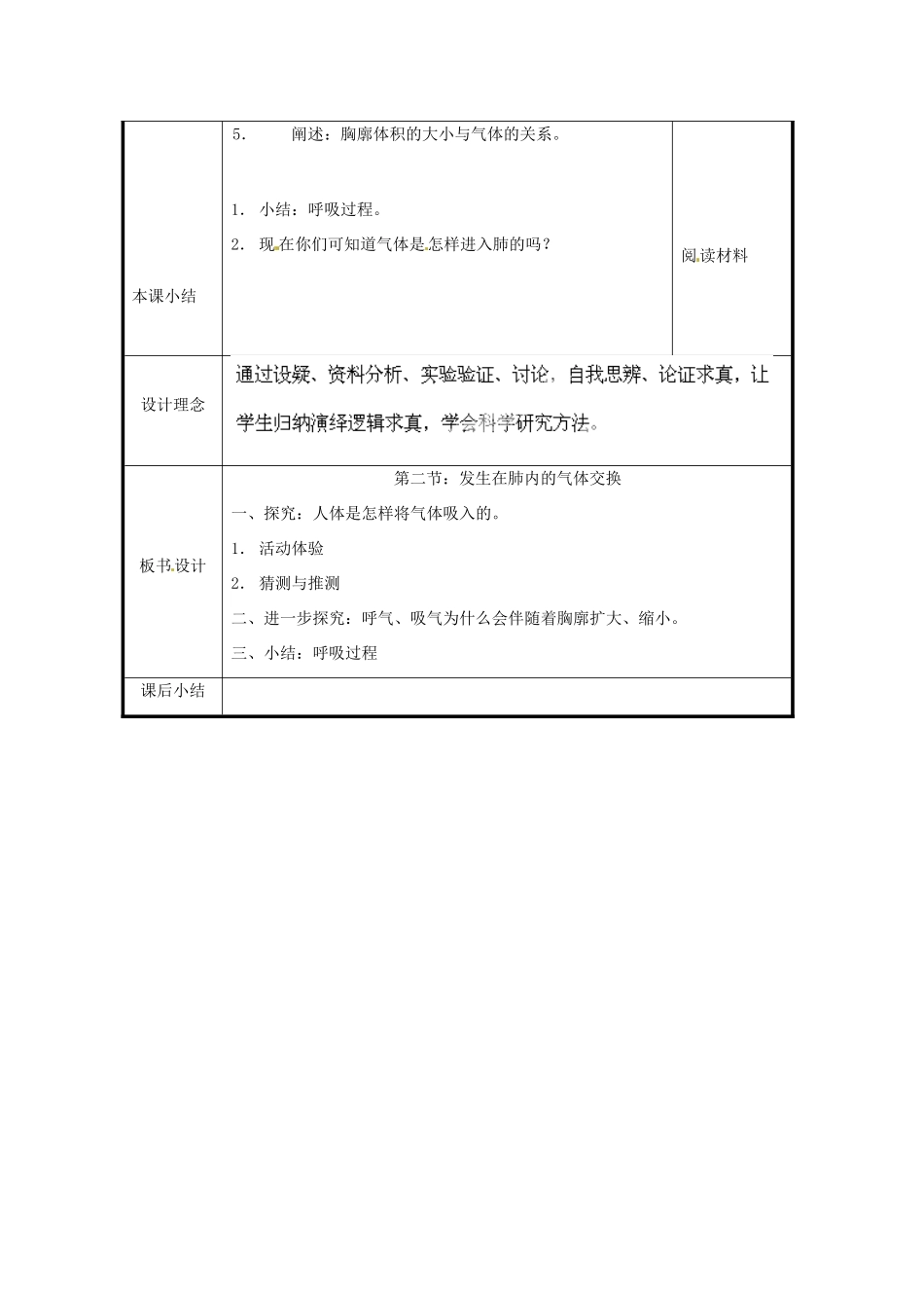 北京市和平北路学校七年级生物下册《4.3.2 发生在肺内的气体交换（第1课时）》教案 新人教版_第2页