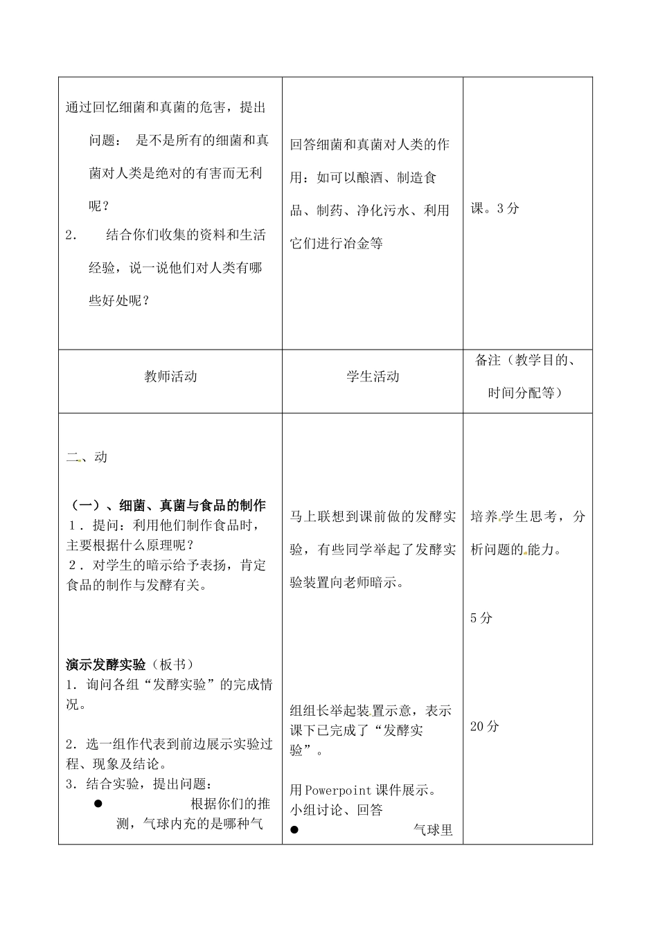 吉林省四平市第十七中学八年级生物上册 人类对细菌和真菌的利用教案 新人教版_第2页