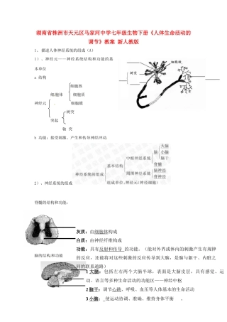 湖南省株洲市天元区马家河中学七年级生物下册《人体生命活动的调节》教案 新人教版