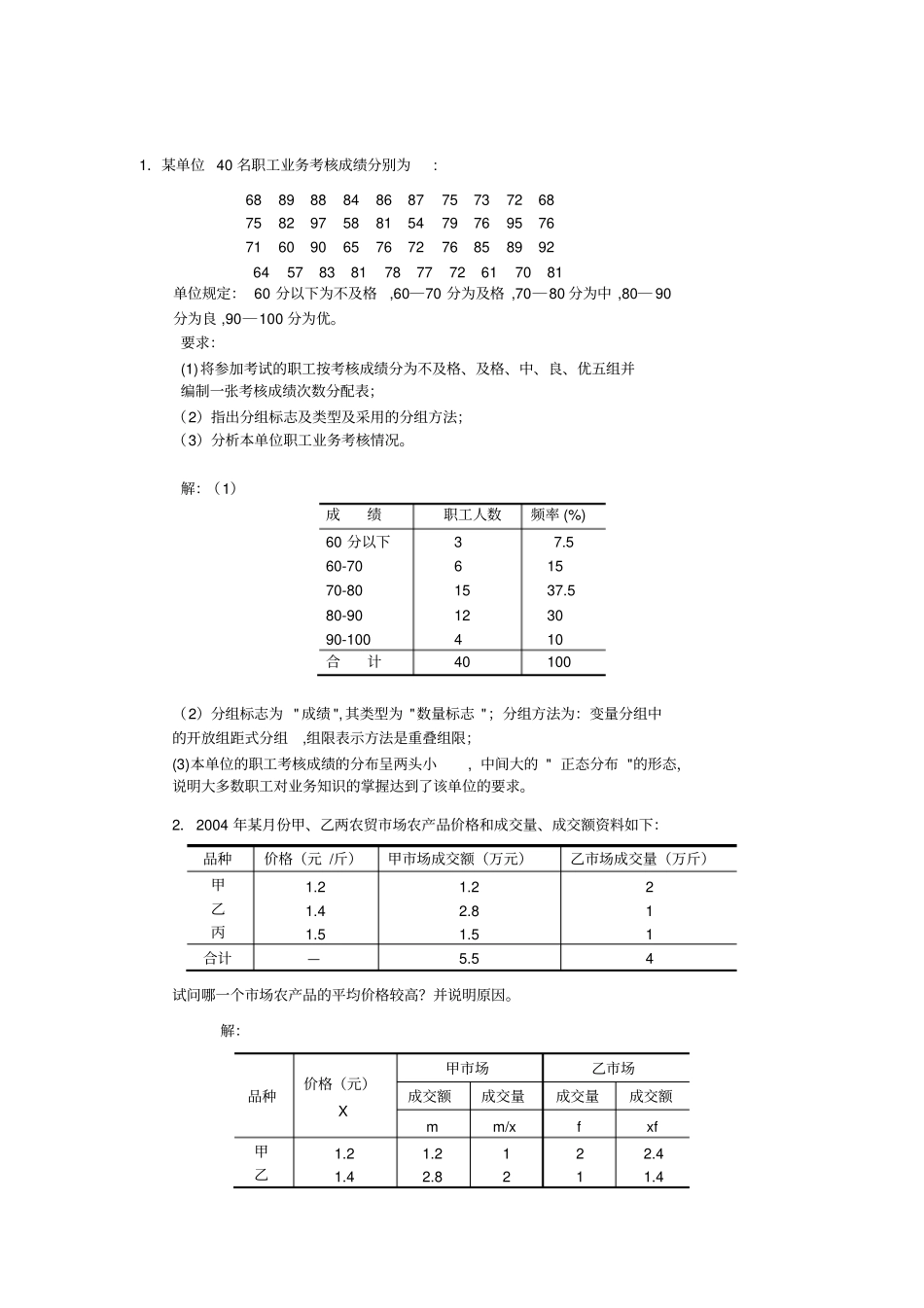 1某单位40名职工业务考核成绩分别为_第1页