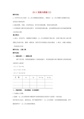 九年级数学上册 23.3实践与探索（第3课时）教案 华东师大版