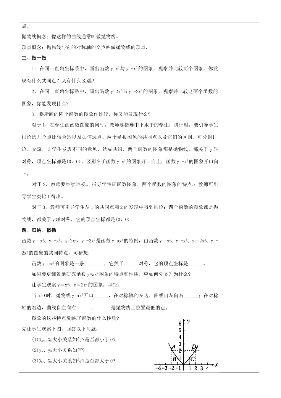 江苏省苏州市第二十六中学九年级数学《二次函数的图像和性质（1）》教案 苏科版_第2页