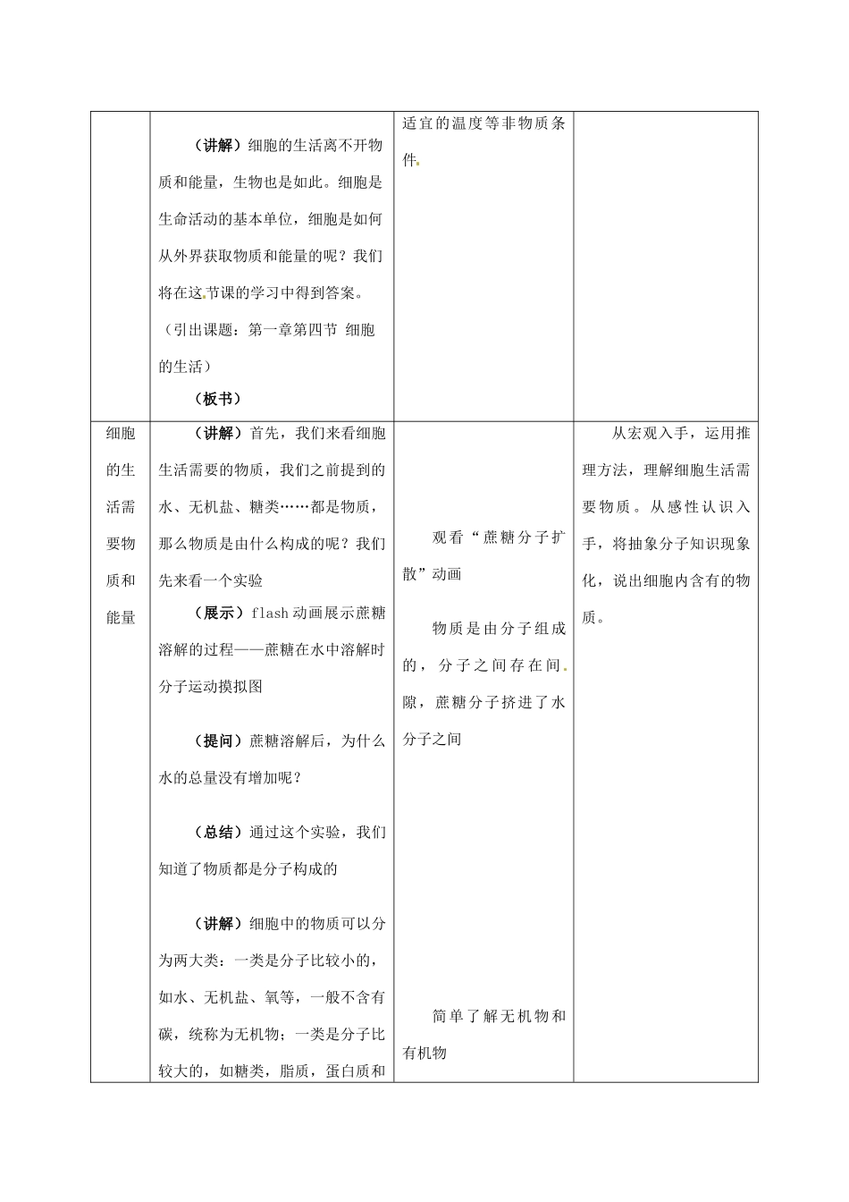 安徽省长丰县下塘实验中学七年级生物上册《2.1.4 细胞的生活》教案 （新版）新人教版_第3页