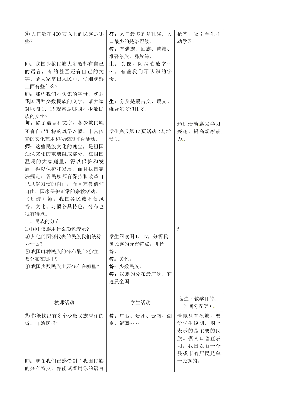 吉林省四平市第十七中学八年级地理上册 1.3 多民族的大家庭教案 新人教版_第2页