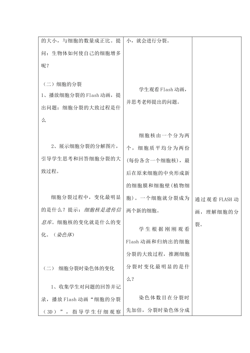 吉林省四平市第十七中学七年级生物上册 细胞通过分裂产生新细胞教案2 新人教版_第3页