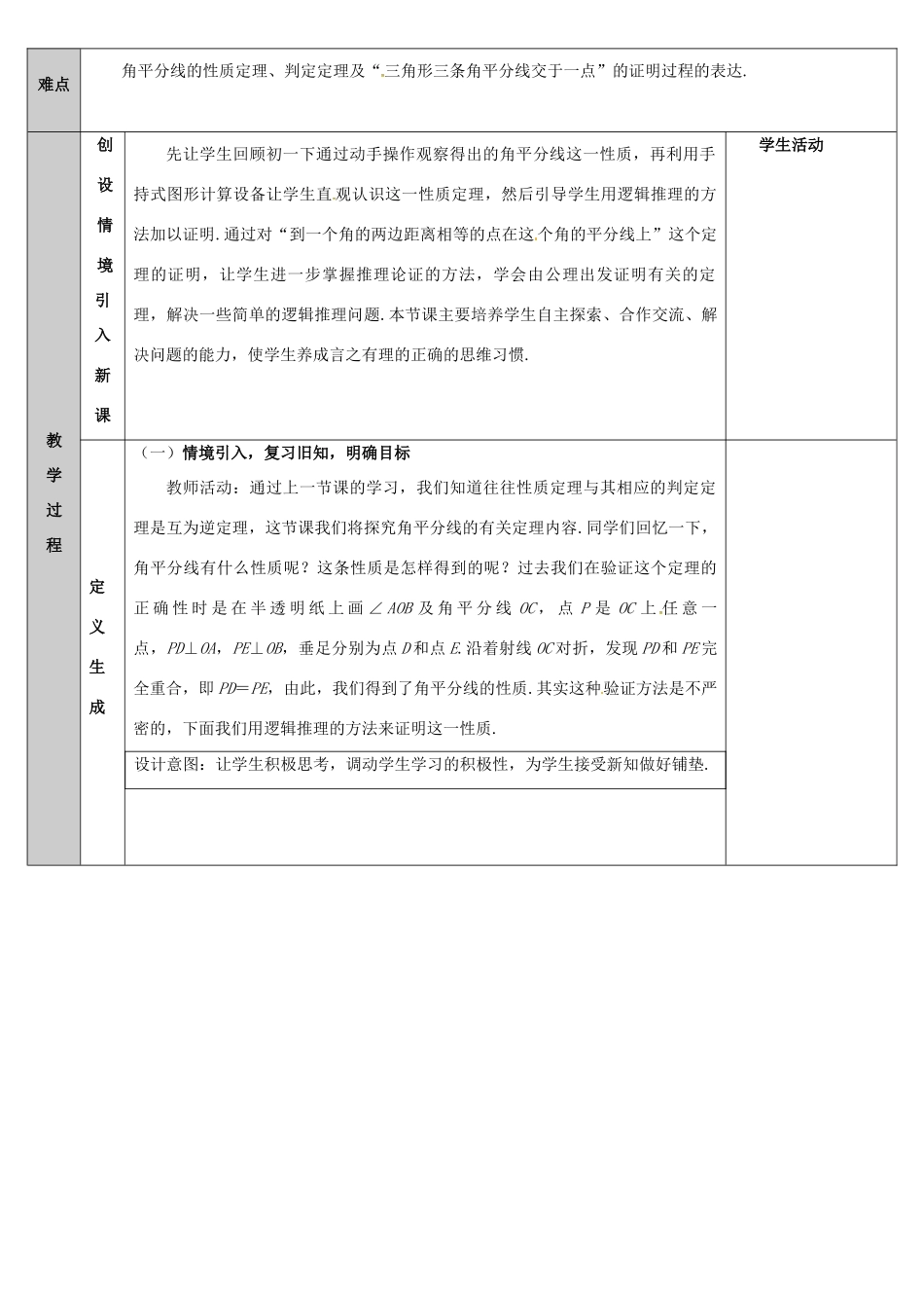 吉林省长春净月高新技术产业开发区八年级数学上册 13.5 逆命题与逆定理 13.5.3 角平分线 角平分线性质教案 （新版）华东师大版-（新版）华东师大版初中八年级上册数学教案_第2页