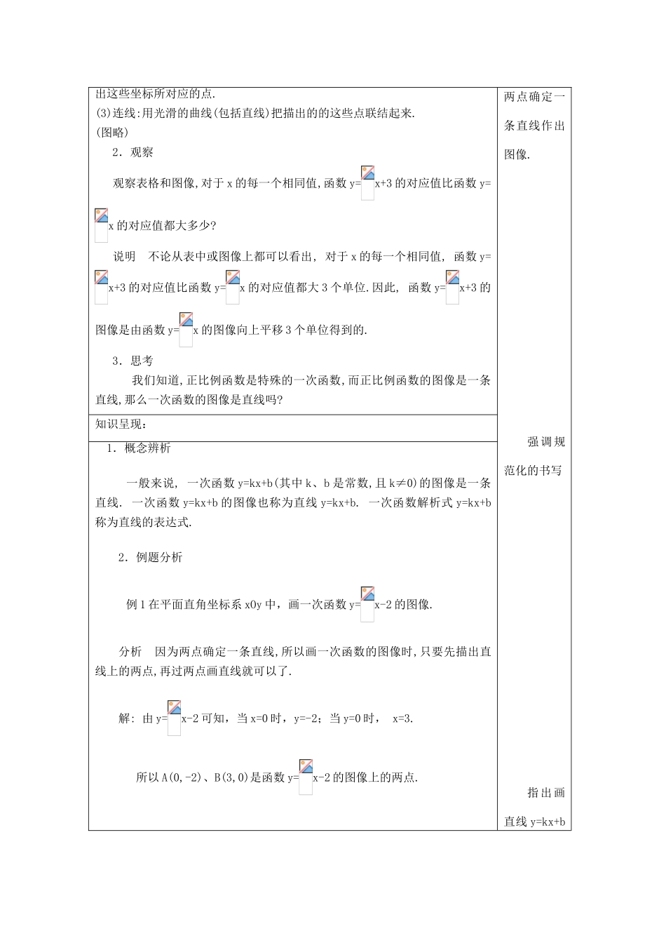 春八年级数学下册 20.2 一次函数的图像（1）教案 沪教版五四制-沪教版初中八年级下册数学教案_第2页