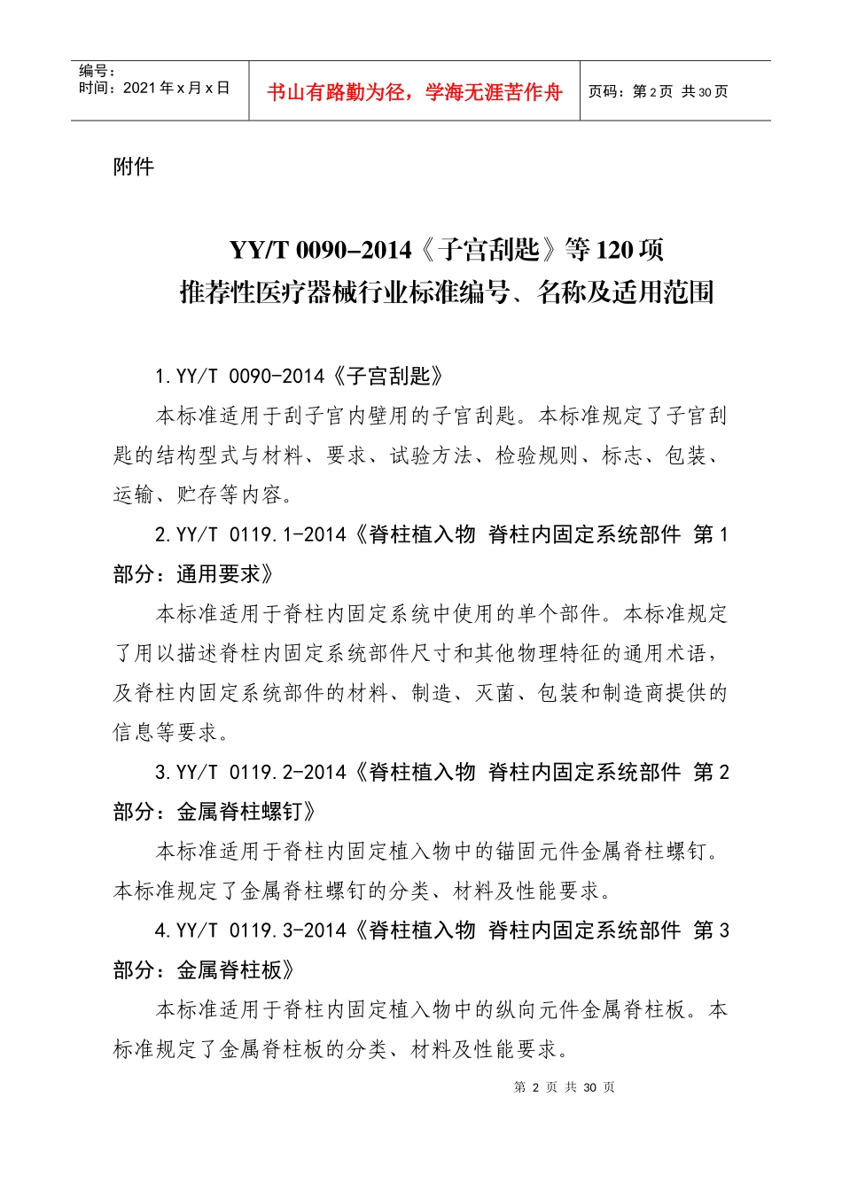 XXXX版医械行业标准目录_第1页