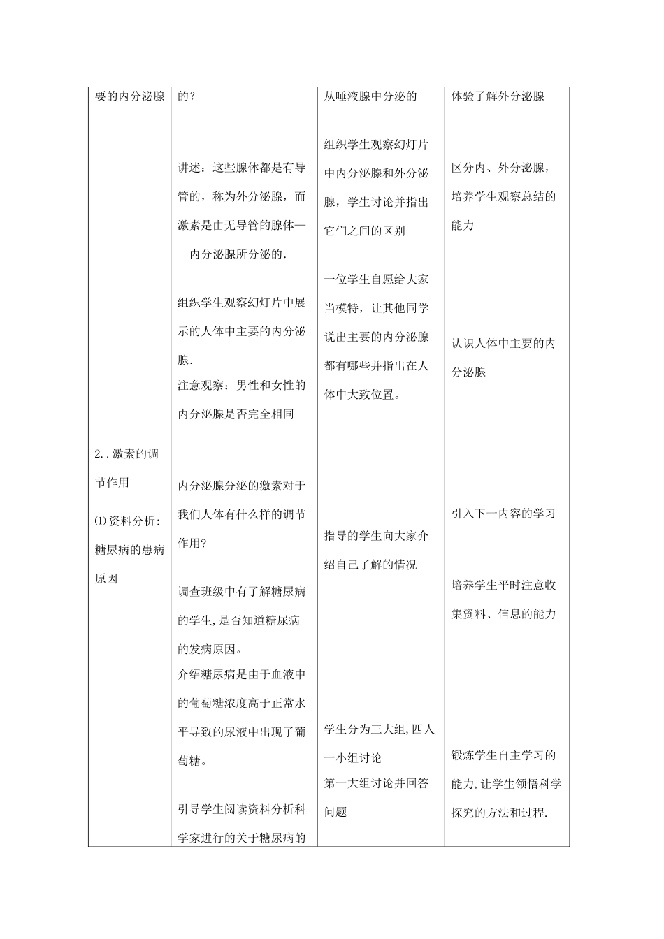八年级生物上册 6.16.3《人体的激素调节》教案2 （新版）苏科版-（新版）苏科版初中八年级上册生物教案_第2页