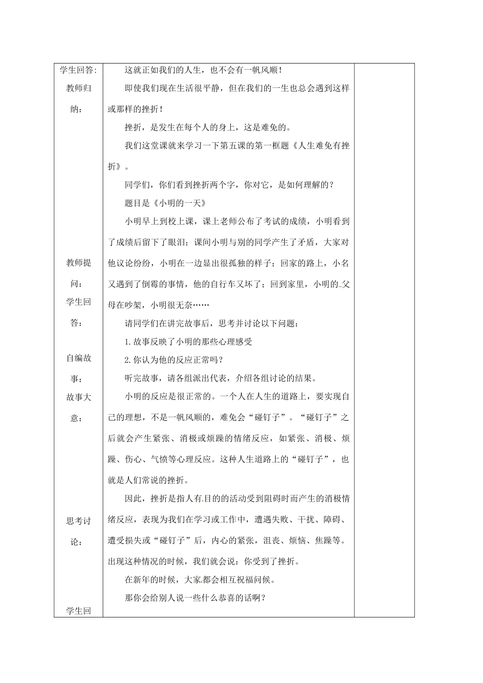 七年级政治下：第五课《让挫折丰富我们的人生》教案1（人教新课标）_第2页
