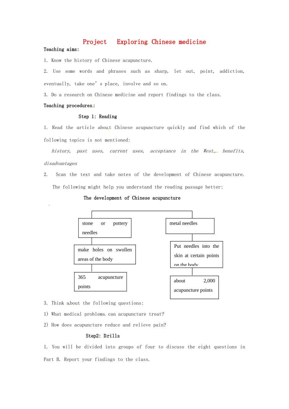 高中英语 Unit2 Fit for life Project Exploring Chinese medicine教案 牛津译林版选修7-牛津版高二选修7英语教案_第1页