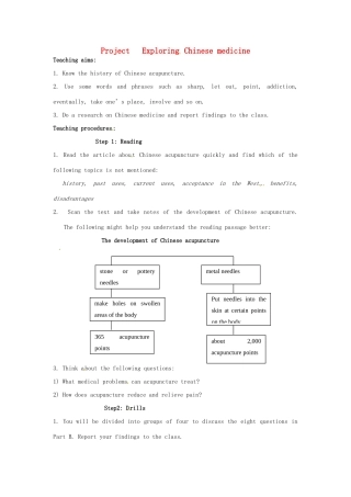 高中英语 Unit2 Fit for life Project Exploring Chinese medicine教案 牛津译林版选修7-牛津版高二选修7英语教案