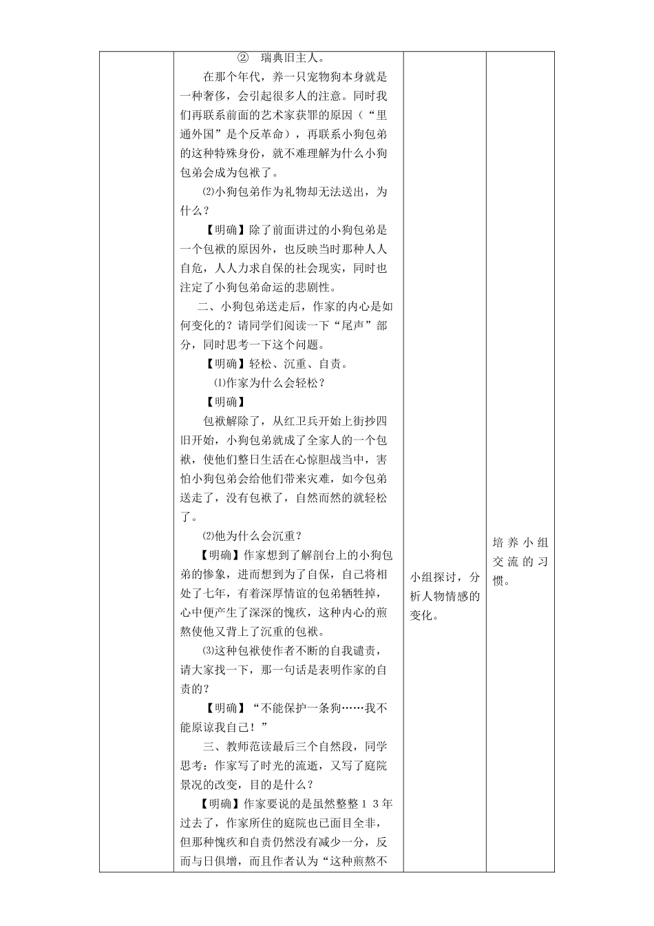 高中语文 3.8.2 小狗包弟教学设计 新人教版必修1-新人教版高一必修1语文教案_第2页
