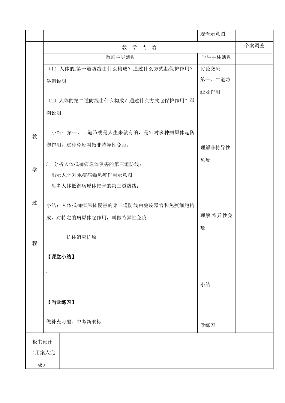 八年级生物下册 23.1 人体的免疫防线教案（1） 苏科版-苏科版初中八年级下册生物教案_第2页
