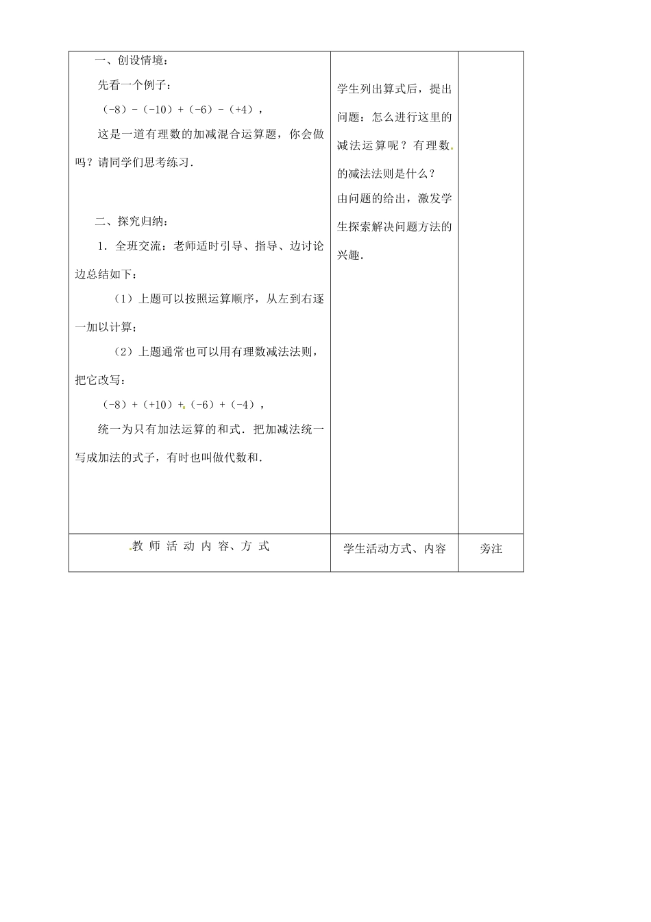 江苏省赣榆县汇文双语学校七年级数学上册 有理数的加法与减法教案2 苏科版_第2页