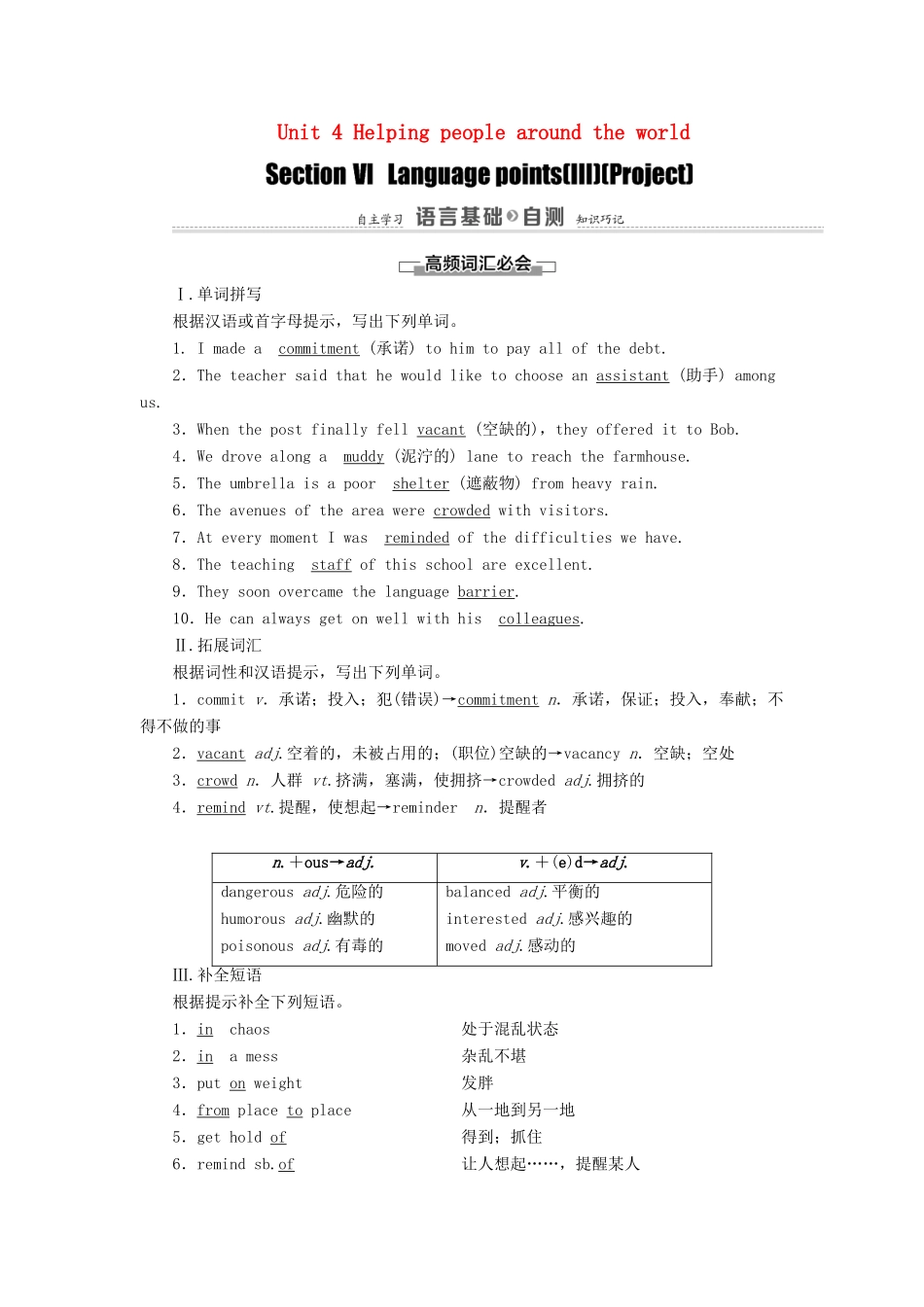 高中英语 Unit 4 Helping people around the world Section Ⅵ Language points（Ⅲ）（Project）（教师用书）教案 牛津译林版选修6-牛津版高二选修6英语教案_第1页