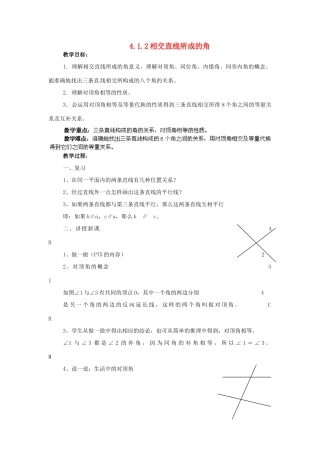 湖南省株洲县渌口镇中学七年级数学下册 4.1.2 相交直线所成的角教案 （新版）湘教版