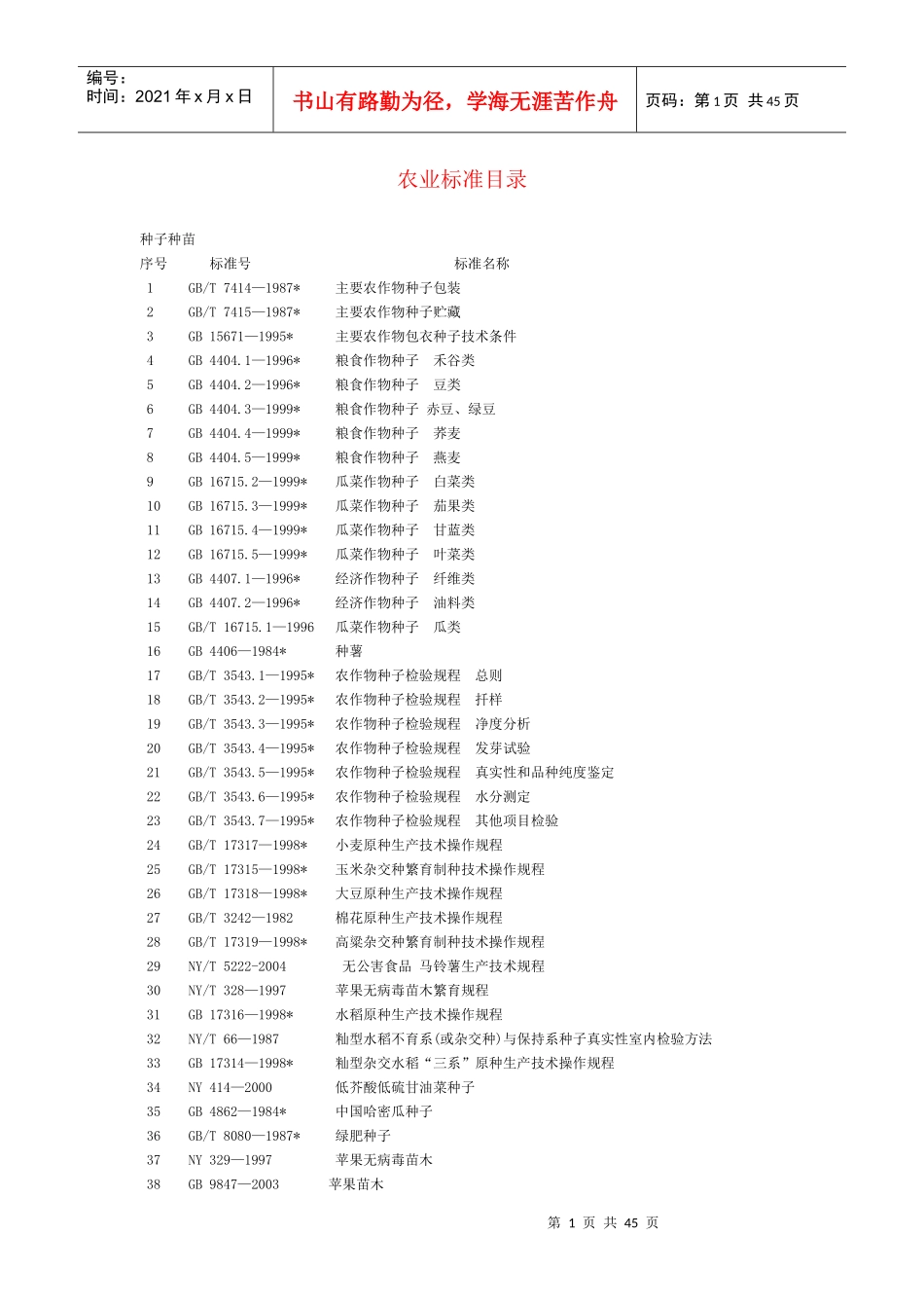 农业标准目录_第1页