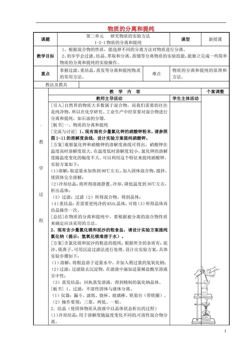 高中化学 专题1 化学家眼中的物质世界 第2单元 研究物质的实验方法-物质的分离和提纯教案 苏教版必修1-苏教版高一必修1化学教案_第1页