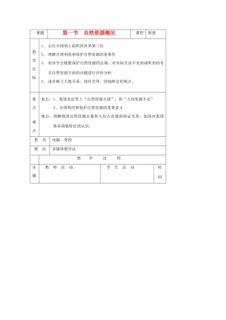 八年级地理上册 第三章 中国的自然资源 第一节 自然资源概况名师教案 湘教版