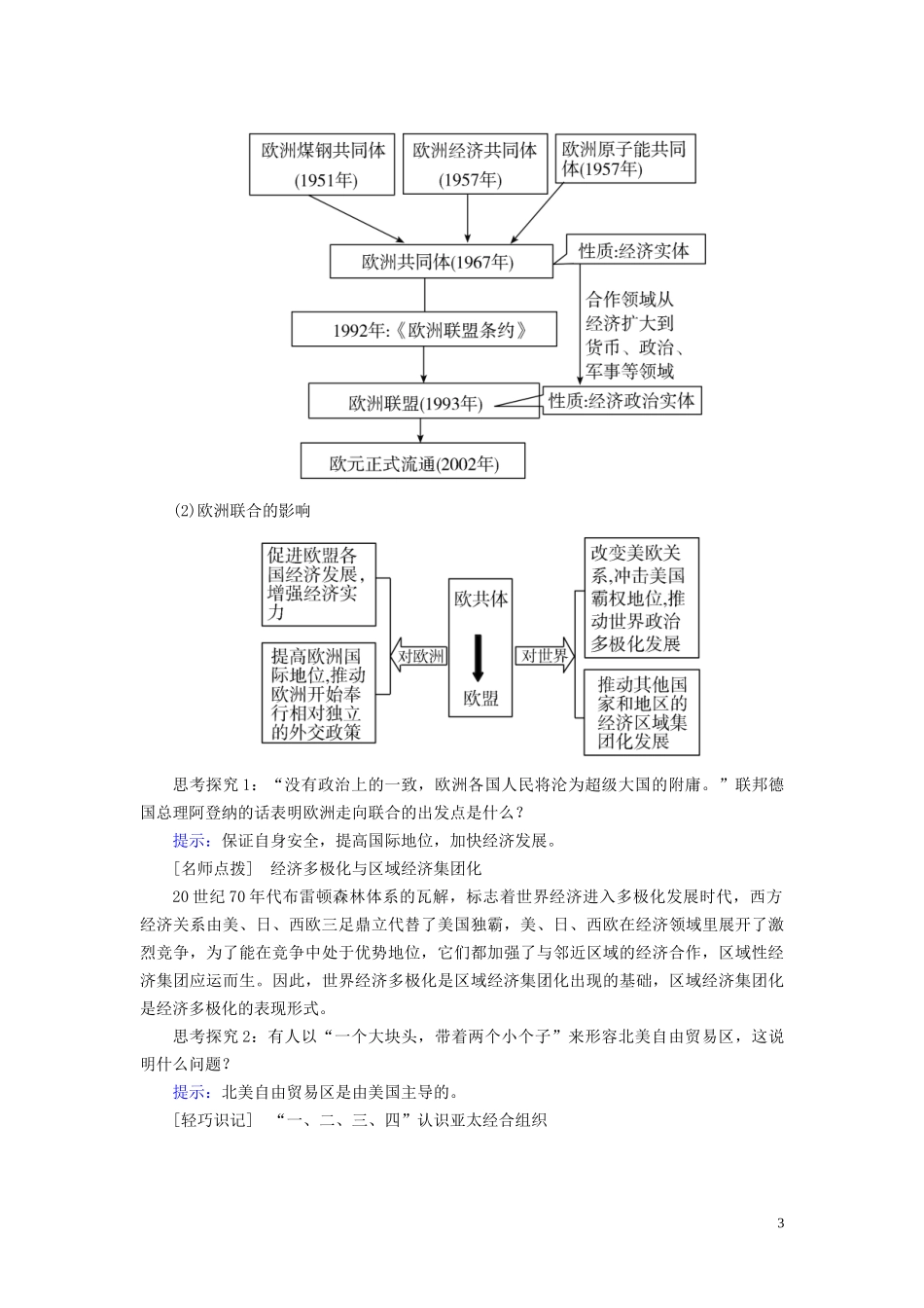 高中历史 第八单元 世界经济的全球化趋势 第23课 世界经济的区域集团化教案 新人教版必修2-新人教版高一必修2历史教案_第3页