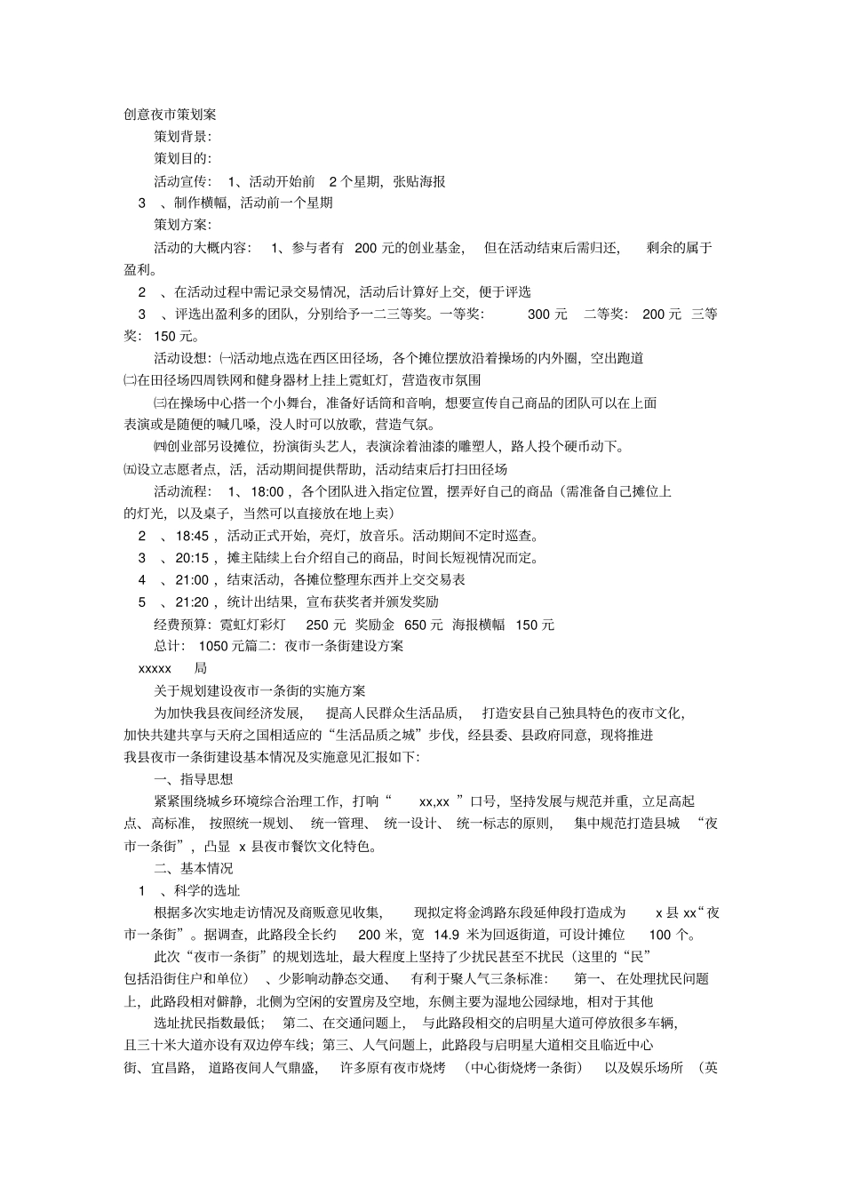 夜市创业实施方案报告书_第1页
