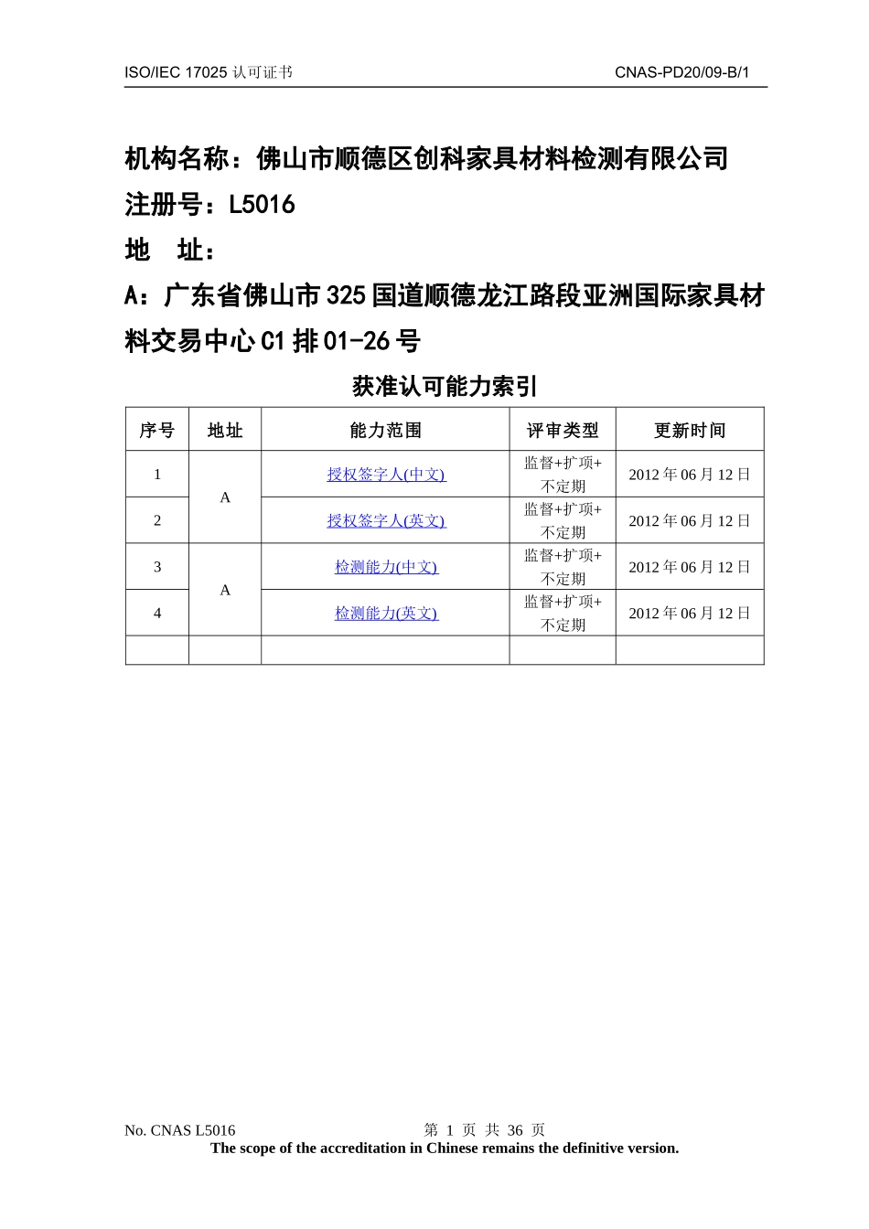 创科检测家具及家具材料检测范围表_第1页