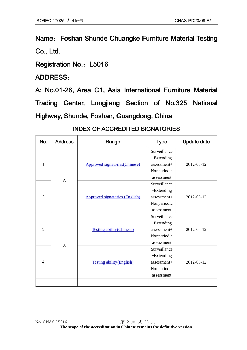 创科检测家具及家具材料检测范围表_第2页