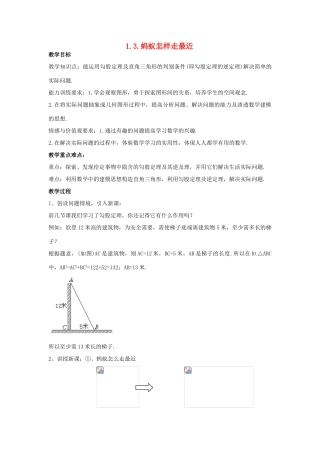 八年级数学上册 1.3 蚂蚁怎样走最近教案 北师大版