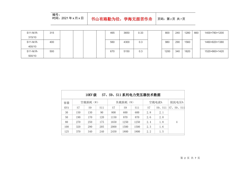 10KV电力变压器数据_第2页