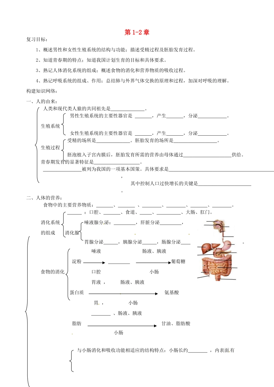 吉林省通化市外国语中学七年级生物下册 第四单元 第1-2章复习教案 新人教版_第1页